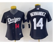 Women's Los Angeles Dodgers #14 Enrique Hernandez Number Black Stitched Cool Base Nike Jersey