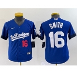 Women's Los Angeles Dodgers #16 Will Smith Number Blue Stitched Cool Base Nike Jersey