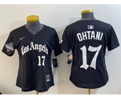 Women's Los Angeles Dodgers #17 Shohei Ohtani Black 2025 World Series Champions LA Gothic Edition Limited Stitched Baseball Jersey