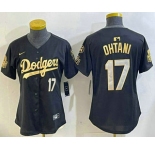Women's Los Angeles Dodgers #17 Shohei Ohtani Black Gold 2024 World Series 34 Patch Stitched Cool Base Jerseys