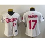 Women's Los Angeles Dodgers #17 Shohei Ohtani Number White Pink Limited Cool Base Stitched Jersey