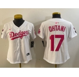 Women's Los Angeles Dodgers #17 Shohei Ohtani Number White Pink Limited Cool Base Stitched Jerseys