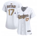 Women's Los Angeles Dodgers #17 Shohei Ohtani White 2025 Gold Collection Limited Stitched Baseball Jersey