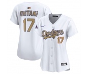 Women's Los Angeles Dodgers #17 Shohei Ohtani White 2025 Gold Collection Limited Stitched Baseball Jersey