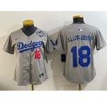Women's Los Angeles Dodgers #18 山本由伸 Grey 2025 World Series Patch Limited Stitched Baseball Jersey