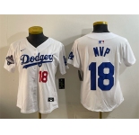 Women's Los Angeles Dodgers #18 MVP White 2025 World Series Champions Patch Limited Stitched Baseball Jersey