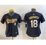 Women's Los Angeles Dodgers #18 Yoshinobu Yamamoto Black Gold Limited Stitched Baseball Jersey