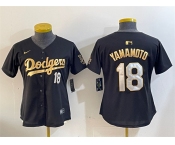 Women's Los Angeles Dodgers #18 Yoshinobu Yamamoto Black Gold Limited Stitched Baseball Jersey