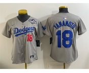 Women's Los Angeles Dodgers #18 Yoshinobu Yamamoto Grey 2025 World Series Patch Limited Stitched Baseball Jersey