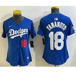 Women's Los Angeles Dodgers #18 Yoshinobu Yamamoto Number Blue 2024 World Series With Fernando 34 Fashion Limited Stitched Jersey