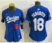 Women's Los Angeles Dodgers #18 Yoshinobu Yamamoto Number Blue 2024 World Series With Fernando 34 Fashion Limited Stitched Jersey