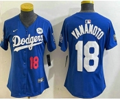 Women's Los Angeles Dodgers #18 Yoshinobu Yamamoto Number Blue 2024 World Series With Fernando 34 Fashion Limited Stitched Jerseys