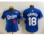 Women's Los Angeles Dodgers #18 Yoshinobu Yamamoto Royal 2025 World Series Patch Limited Stitched Baseball Jersey