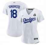 Women's Los Angeles Dodgers #18 Yoshinobu Yamamoto White 2024 World Series Cool Base Stitched Baseball Jersey