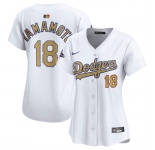 Women's Los Angeles Dodgers #18 Yoshinobu Yamamoto White 2025 Gold Collection Limited Stitched Baseball Jersey