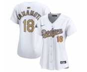 Women's Los Angeles Dodgers #18 Yoshinobu Yamamoto White 2025 Gold Collection Limited Stitched Baseball Jersey