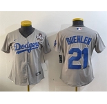 Women's Los Angeles Dodgers #21 Walker Buehler Grey 2024 World Series Cool Base Stitched Baseball Jersey