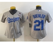Women's Los Angeles Dodgers #21 Walker Buehler Grey 2024 World Series Cool Base Stitched Baseball Jersey