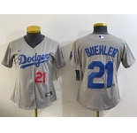 Women's Los Angeles Dodgers #21 Walker Buehler Number Grey Stitched Cool Base Nike Jersey