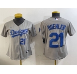 Women's Los Angeles Dodgers #21 Walker Buehler Number Grey Stitched Cool Base Nike Jerseys