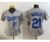 Women's Los Angeles Dodgers #21 Walker Buehler Number Grey Stitched Cool Base Nike Jerseys