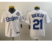 Women's Los Angeles Dodgers #21 Walker Buehler White 2024 World Series Cool Base Stitched Baseball Jersey