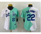 Women's Los Angeles Dodgers #22 Bad Bunny White Green Two Tone 2022 Celebrity Softball Game Cool Base Jersey