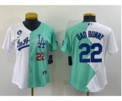 Women's Los Angeles Dodgers #22 Bad Bunny White Green Two Tone 2022 Celebrity Softball Game Cool Base Jerseys