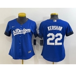 Women's Los Angeles Dodgers #22 Clayton Kershaw Blue 2021 City Connect Cool Base Stitched Jersey