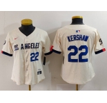 Women's Los Angeles Dodgers #22 Clayton Kershaw Number Cream 2024 City Connect Limited Stitched Jerseys
