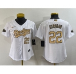 Women's Los Angeles Dodgers #22 Clayton Kershaw Number White 2022 All Star Stitched Cool Base Nike Jersey