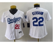 Women's Los Angeles Dodgers #22 Clayton Kershaw Number White Stitched MLB Cool Base Nike Jersey