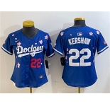 Women's Los Angeles Dodgers #22 Clayton Kershaw Royal 2025 Tokyo Series Limited Stitched Baseball Jersey