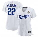 Women's Los Angeles Dodgers #22 Clayton Kershaw White 2024 World Series Cool Base Stitched Baseball Jersey