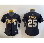 Women's Los Angeles Dodgers #25 Tommy Edman Black Gold Limited Stitched Baseball Jersey