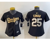 Women's Los Angeles Dodgers #25 Tommy Edman Black Gold Limited Stitched Baseball Jersey