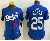 Women's Los Angeles Dodgers #25 Tommy Edman Number Blue 2024 World Series With Fernando 34 Fashion Limited Stitched Jersey