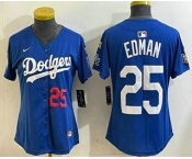 Women's Los Angeles Dodgers #25 Tommy Edman Number Blue 2024 World Series With Fernando 34 Fashion Limited Stitched Jerseys