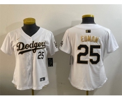 Women's Los Angeles Dodgers #25 Tommy Edman White Gold Home Limited Stitched Baseball Jersey
