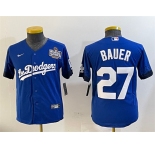 Women's Los Angeles Dodgers #27 Trevor Bauer Blue 2024 World Series City Connect Cool Base Stitched Jersey