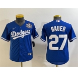 Women's Los Angeles Dodgers #27 Trevor Bauer Blue 2024 World Series Cool Base Stitched Jersey