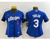Women's Los Angeles Dodgers #3 Chris Taylor Blue 2022 Number Cool Base Stitched Nike Jersey