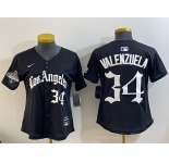 Women's Los Angeles Dodgers #34 Fernando Valenzuela Black 2025 World Series Champions LA Gothic Edition Limited Stitched Baseball Jersey