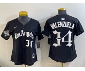 Women's Los Angeles Dodgers #34 Fernando Valenzuela Black 2025 World Series Champions LA Gothic Edition Limited Stitched Baseball Jersey