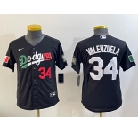 Women's Los Angeles Dodgers #34 Fernando Valenzuela Number Black Mexico 2020 World Series Cool Base Nike Jersey