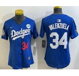 Women's Los Angeles Dodgers #34 Fernando Valenzuela Number Blue 2024 World Series With Fernando 34 Patch Limited Stitched Jersey