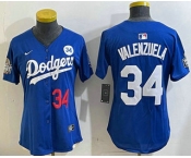 Women's Los Angeles Dodgers #34 Fernando Valenzuela Number Blue 2024 World Series With Fernando 34 Patch Limited Stitched Jersey