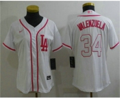 Women's Los Angeles Dodgers #34 Fernando Valenzuela Pink White Stitched Baseball Jersey