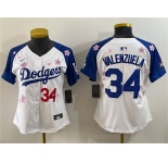 Women's Los Angeles Dodgers #34 Fernando Valenzuela White Royal 2025 Tokyo Series Limited Stitched Baseball Jersey
