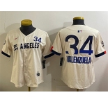 Women's Los Angeles Dodgers #34 Toro Valenzuela Cream 2024 City Connect Limited Stitched Baseball Jersey